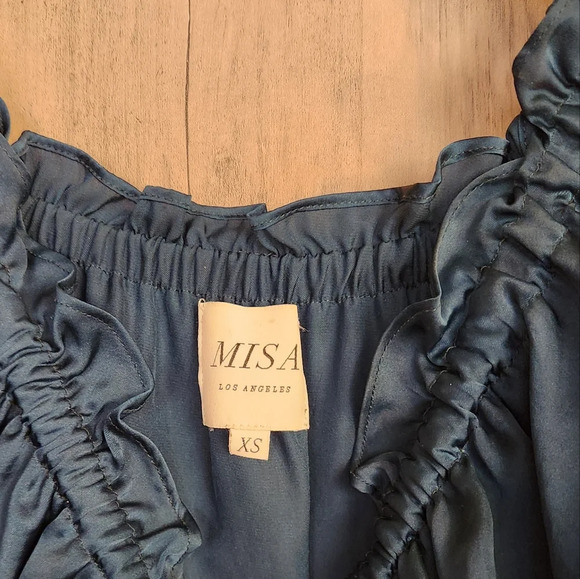 MISA Los Angeles Jules Mini Dress Off Shoulder Satin in Emerald Size XS Women's - Picture 8 of 13